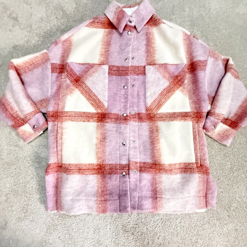 IRO - Lemina Plaid Shirt Jacket - Pink, White, Red - size Small - NWT - Picture 11 of 15